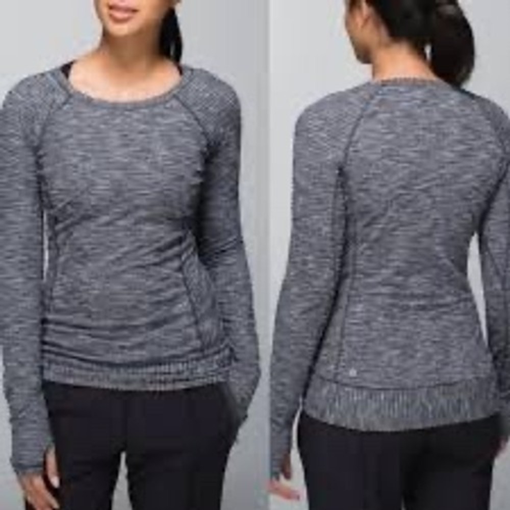 Lululemon On Track Long Sleeve Top Heathered‎ Black Gray Reflective Size 4